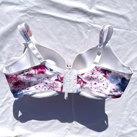 Cacique Smooth Balconette Bra 48DDD White Floral Underwire Pink - Picture 3 of 5